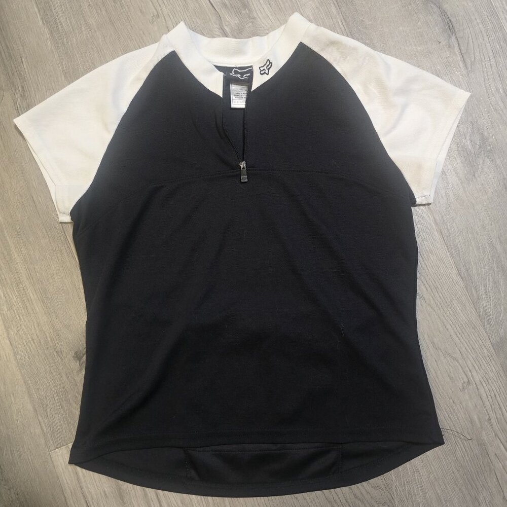 Fox Womens Black & White Cycling Jersey M Short Sleeve Half-Zipper size medium